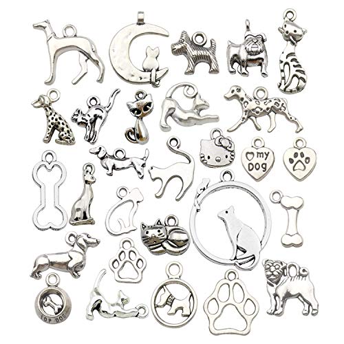 WOCRAFT 100g(80pcs) Craft Supplies Antique Silver Animals Cat Dog Pet Charms Pendants for Crafting, Jewelry Findings Making Accessory for DIY Necklace Bracelet (M293) - Image 1