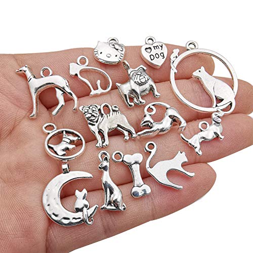 WOCRAFT 100g(80pcs) Craft Supplies Antique Silver Animals Cat Dog Pet Charms Pendants for Crafting, Jewelry Findings Making Accessory for DIY Necklace Bracelet (M293) - Image 2