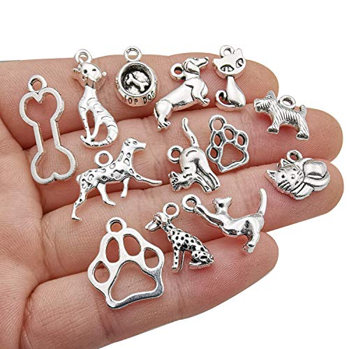 WOCRAFT 100g(80pcs) Craft Supplies Antique Silver Animals Cat Dog Pet Charms Pendants for Crafting, Jewelry Findings Making Accessory for DIY Necklace Bracelet (M293) - Image 3