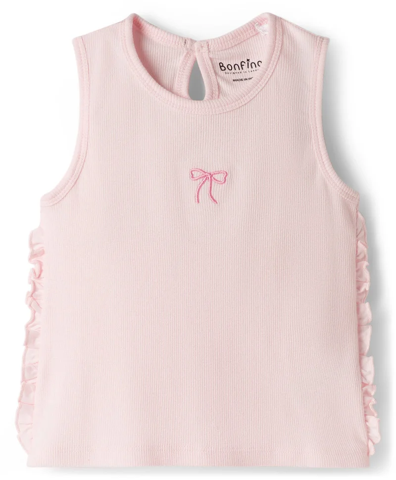 Bonfino Bonfino 100% Cotton Rib Sleeveless Tops with Embroidery (Pack of 3) - Pink/Purple/Beige