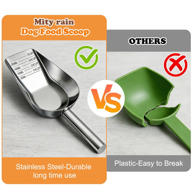 Mity rain Dog Food Scoop Stainless Steel with Long Handle, Precise Dog Food Measuring Cup 1, 3/4, 1/2, 1/4 Cup, Pet Scoop for Dogs, Cats, Rabbits, Animals, Metal Spoon for Dog Food Storage - Image 4