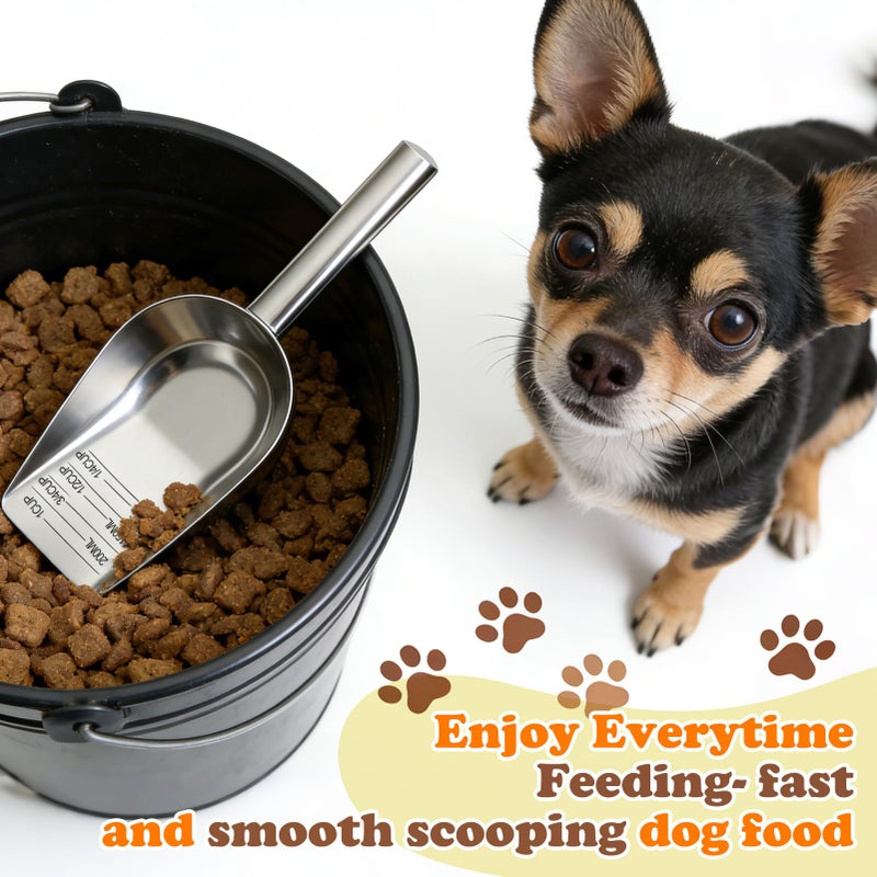 Mity rain Dog Food Scoop Stainless Steel with Long Handle, Precise Dog Food Measuring Cup 1, 3/4, 1/2, 1/4 Cup, Pet Scoop for Dogs, Cats, Rabbits, Animals, Metal Spoon for Dog Food Storage - Image 5