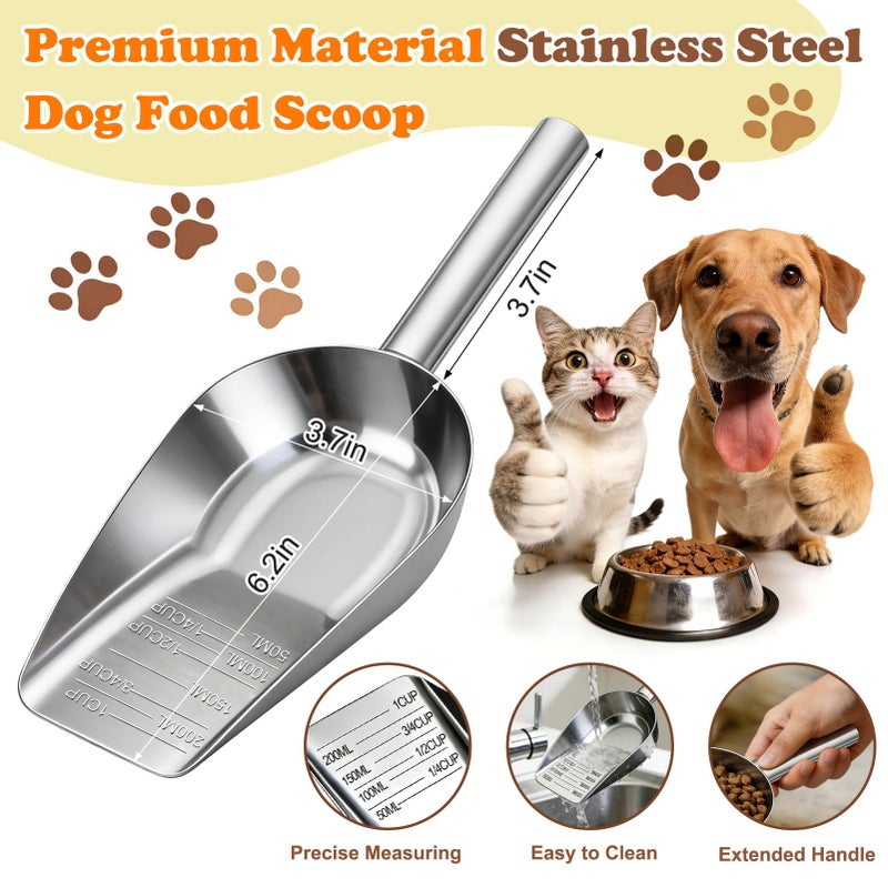 Mity rain Dog Food Scoop Stainless Steel with Long Handle, Precise Dog Food Measuring Cup 1, 3/4, 1/2, 1/4 Cup, Pet Scoop for Dogs, Cats, Rabbits, Animals, Metal Spoon for Dog Food Storage - Image 3