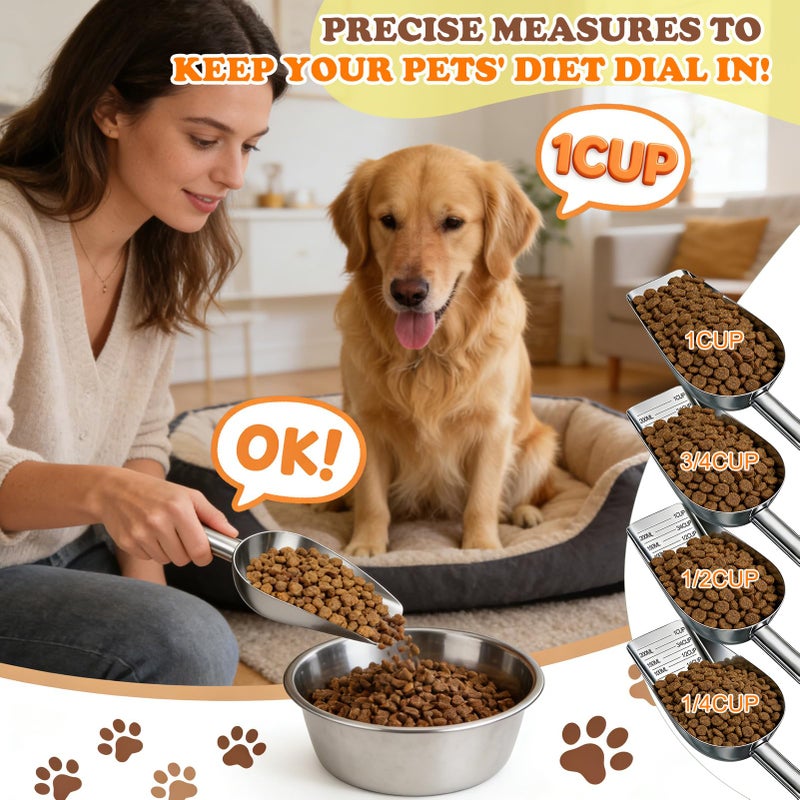 Mity rain Dog Food Scoop Stainless Steel with Long Handle, Precise Dog Food Measuring Cup 1, 3/4, 1/2, 1/4 Cup, Pet Scoop for Dogs, Cats, Rabbits, Animals, Metal Spoon for Dog Food Storage - Image 2