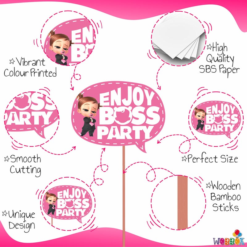 WOBBOX Happy Birthday Baby Boss Theme Photo Booth Party Props Pink Color, Birthday Party Deocration Items, Party Decoration Item (16 Pcs) - Image 4