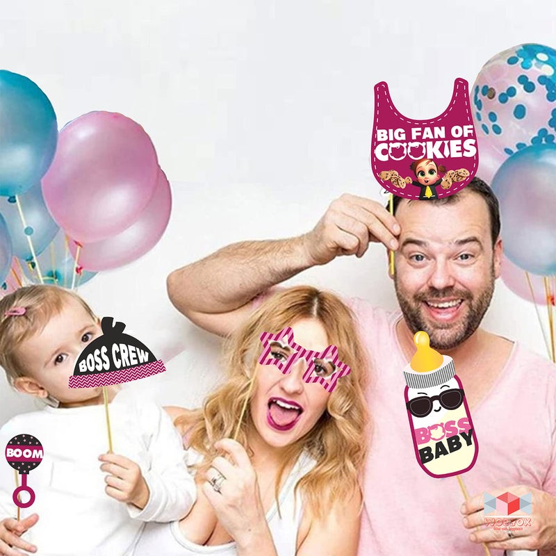 WOBBOX Happy Birthday Baby Boss Theme Photo Booth Party Props Pink Color, Birthday Party Deocration Items, Party Decoration Item (16 Pcs) - Image 5