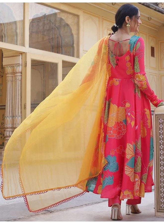 أيه كيه إس AKS Couture Floral Printed Regular Anarkali Kurta with Trousers & Dupatta