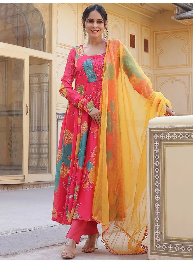 AKS AKS Couture Floral Printed Regular Anarkali Kurta with Trousers & Dupatta