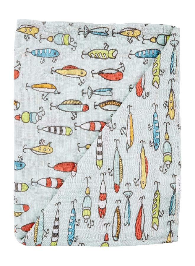 Mud Pie Kids Fishing Muslin Swaddle Blanket, Multi (12140058) - Image 4