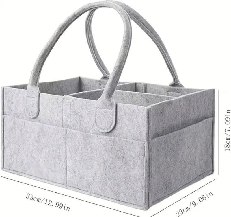 Baby Diaper Caddy Organizer, Felt Storage Basket with Handles and Multiple Compartments (Grey) - Image 3
