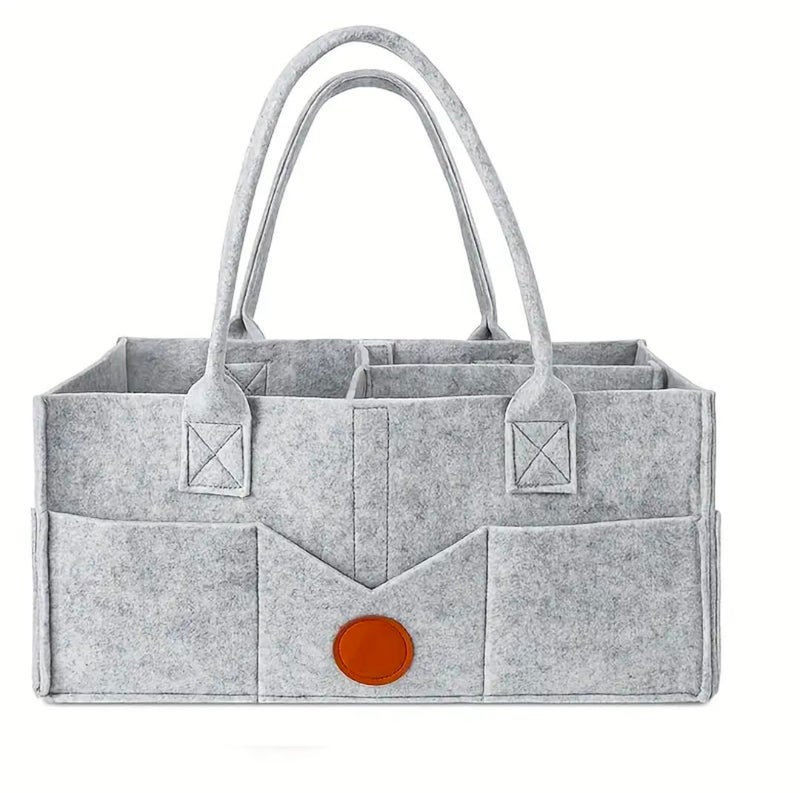 Baby Diaper Caddy Organizer, Felt Storage Basket with Handles and Multiple Compartments (Grey) - Image 1