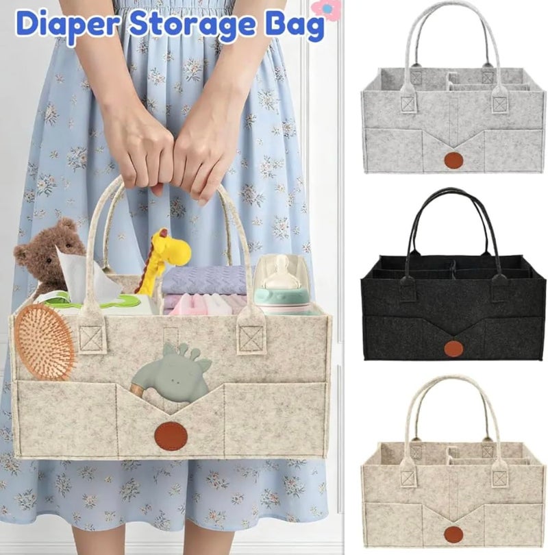 Baby Diaper Caddy Organizer, Felt Storage Basket with Handles and Multiple Compartments (Grey) - Image 4