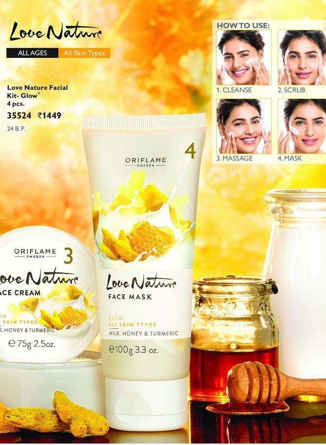 Oriflame Love Nature Facial Kit- Glow With Turmeric, Milk & Honey For All Skin Types & All Ages 4 pcs. 35524 - Image 2