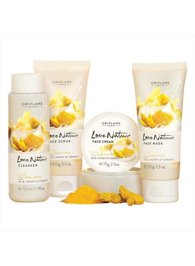 Oriflame Love Nature Facial Kit- Glow With Turmeric, Milk & Honey For All Skin Types & All Ages 4 pcs. 35524 - Image 1