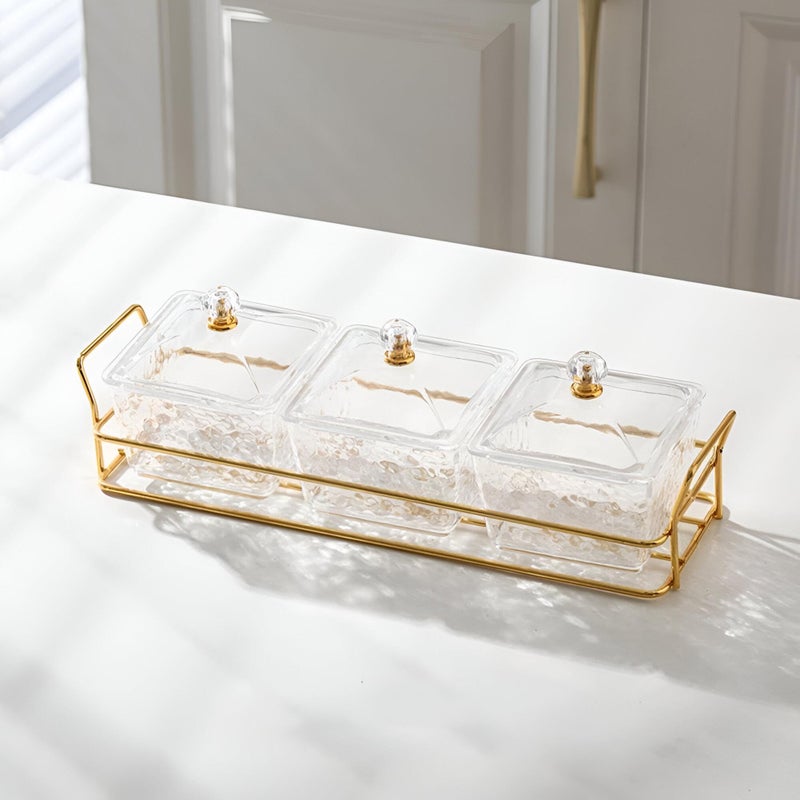 Gold Metal Rack - Sturdy presentation stand designed for glass bowls and condiment dishes, perfect for buffet service, fruit trays, desserts, nuts, candy, chips, and dip. (6 containers) - Image 5