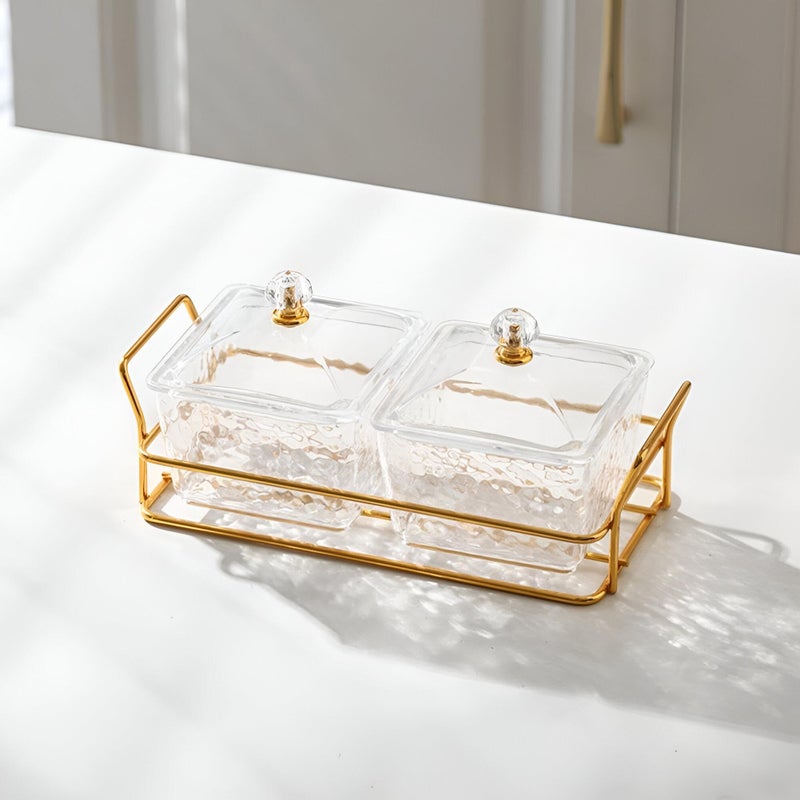 Gold Metal Rack - Sturdy presentation stand designed for glass bowls and condiment dishes, perfect for buffet service, fruit trays, desserts, nuts, candy, chips, and dip. (6 containers) - Image 2