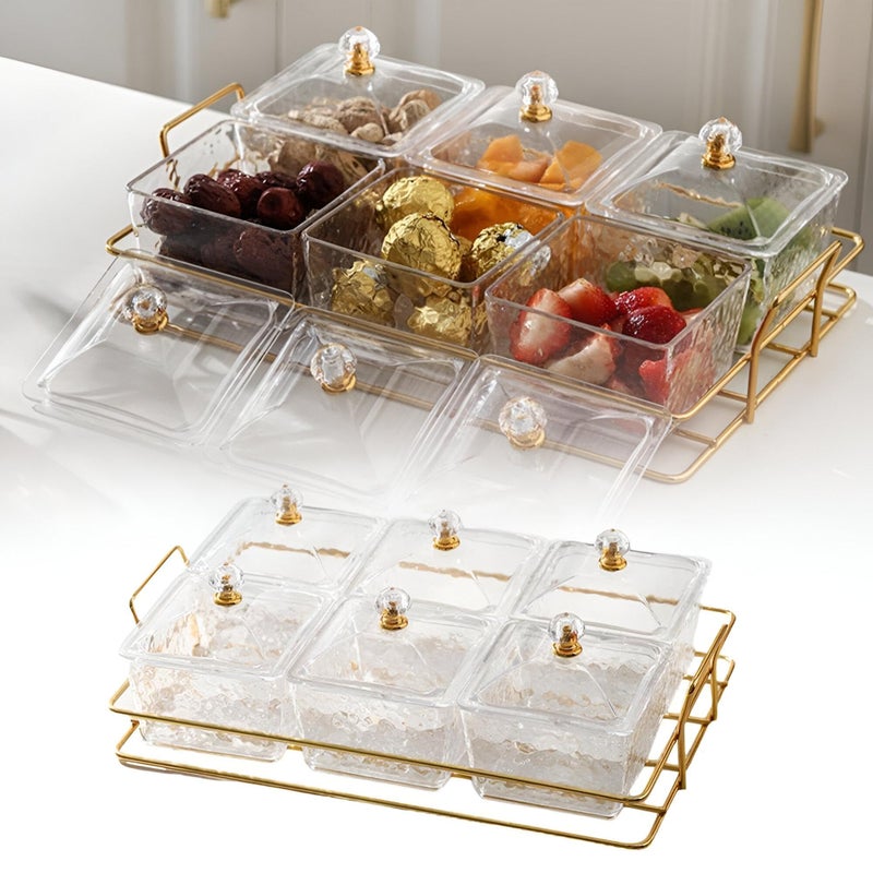 Gold Metal Rack - Sturdy presentation stand designed for glass bowls and condiment dishes, perfect for buffet service, fruit trays, desserts, nuts, candy, chips, and dip. (6 containers) - Image 4