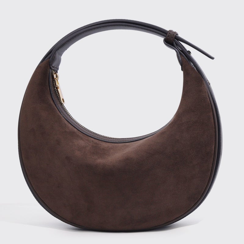 New Crescent Velvet Shoulder Bag with Adjustable Strap - Coffee - Image 1