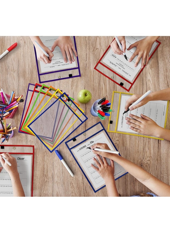 Scribbledo Dry Erase Pockets, 6 Pack Reusable Dry Erase Sleeves With Marker Holder, Colorful Dry Erase Pocket Sleeves For School Or Work, Assorted Colors Sheet Protectors And Ticket Holders - Image 5