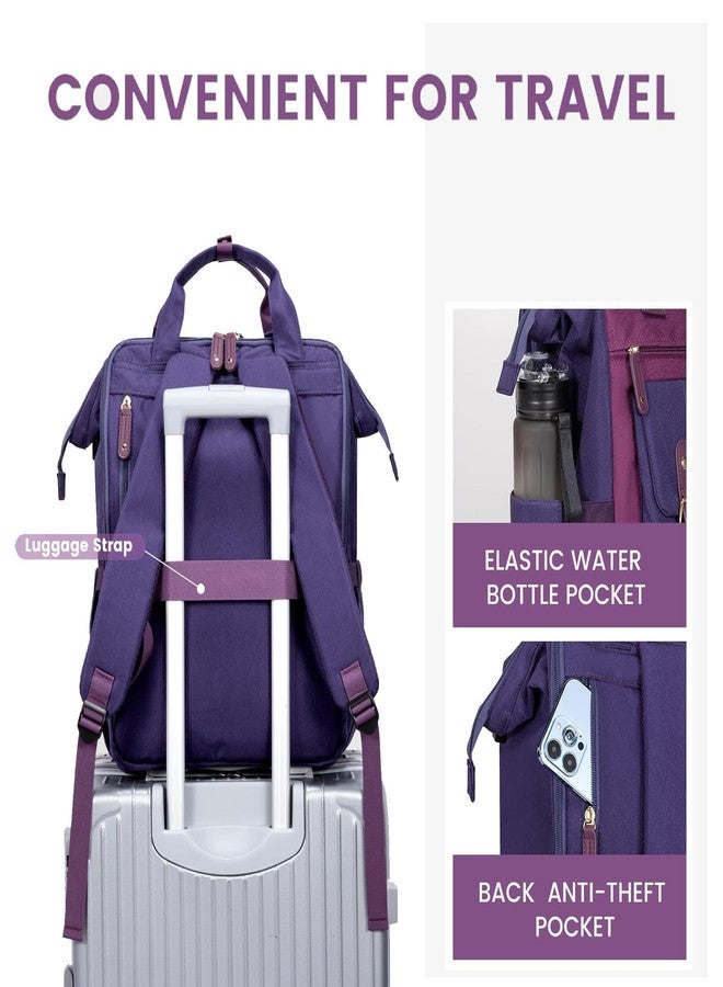 LOVEVOOK Laptop Backpack for Women, Teacher Nurse Bag Work Travel Computer Backpacks Purse, Purple Black, 15.6 Inch, Travel Backpacks - Image 3