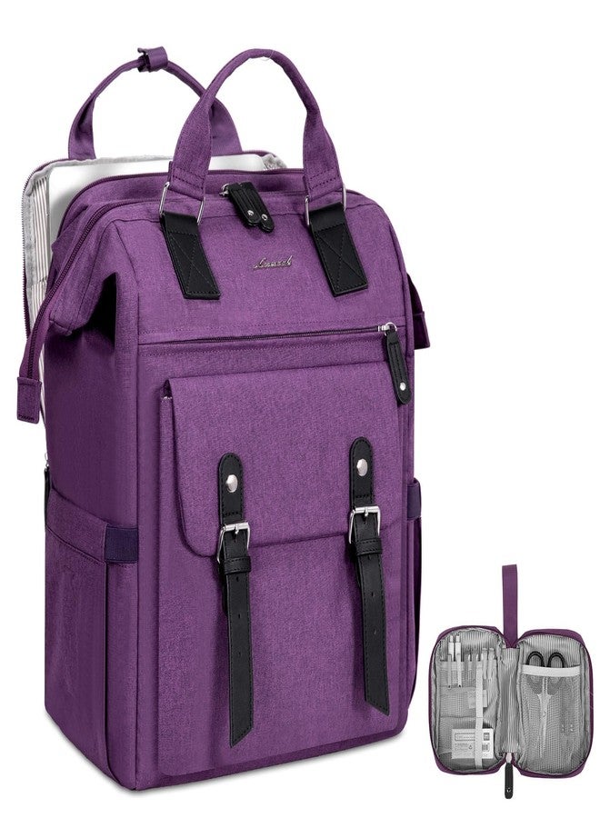 LOVEVOOK Laptop Backpack for Women, Teacher Nurse Bag Work Travel Computer Backpacks Purse, Purple Black, 15.6 Inch, Travel Backpacks - Image 1