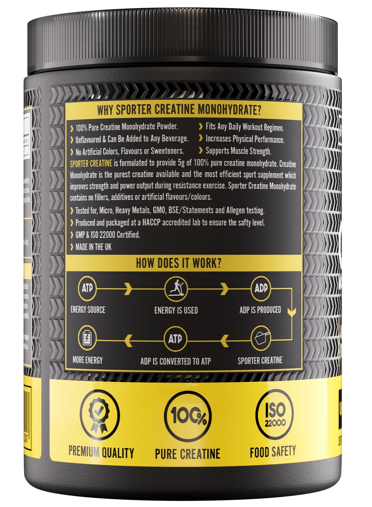 Sporter Unflavored Creatine Monohydrate Powder 400g 80 Servings