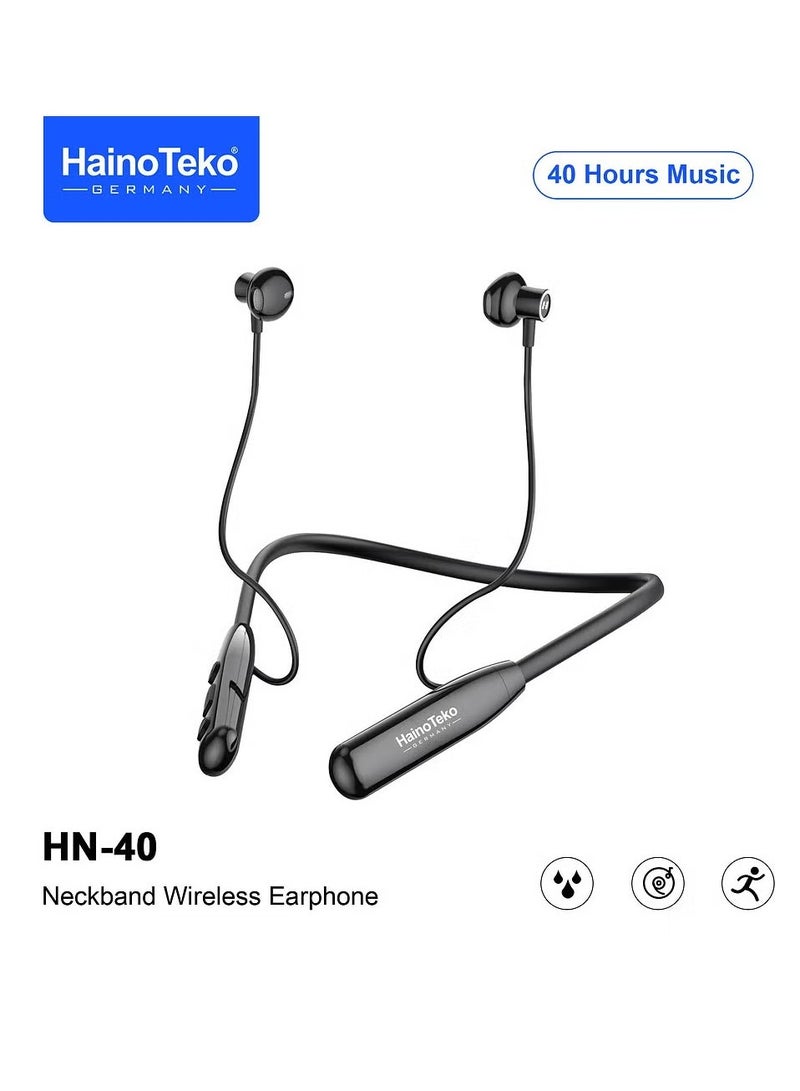 Haino Teko HN40 Neckband Wireless Earphone with Super Clear Mic & High Bass Sound Quality | Bluetooth 5.0, Comfortable Fit, Long Battery Life, Black - Image 2