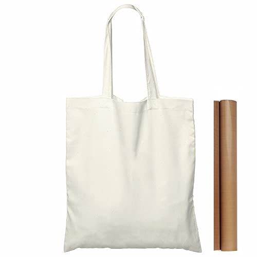 NPBAG 100 Pack 15'' X 16'' Natural Cotton Tote Bags, Lightweight Blank Bulk Cloth bags with 1pc of PTFE Teflon Sheet - Image 1