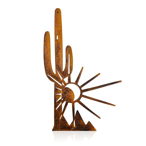 Vausart Metal Cactus Wall Decor And Yard Art, Desert Patio Garden Decor, Rustic Desert Saguaro Sunset Art, Southwest And Western Outdoor Decor For Home Living Room Outdoor - Image 1