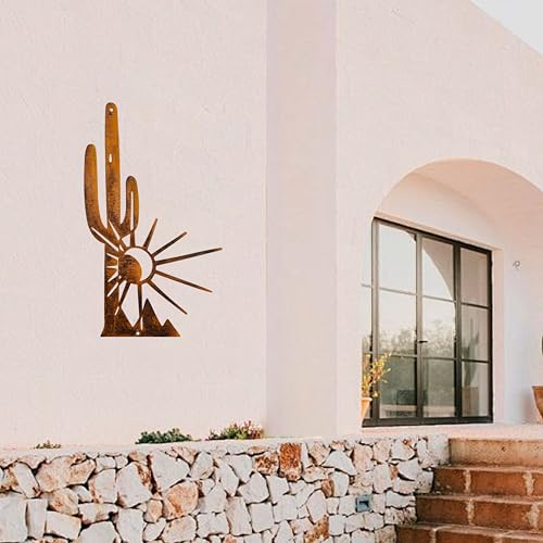 Vausart Metal Cactus Wall Decor And Yard Art, Desert Patio Garden Decor, Rustic Desert Saguaro Sunset Art, Southwest And Western Outdoor Decor For Home Living Room Outdoor - Image 3