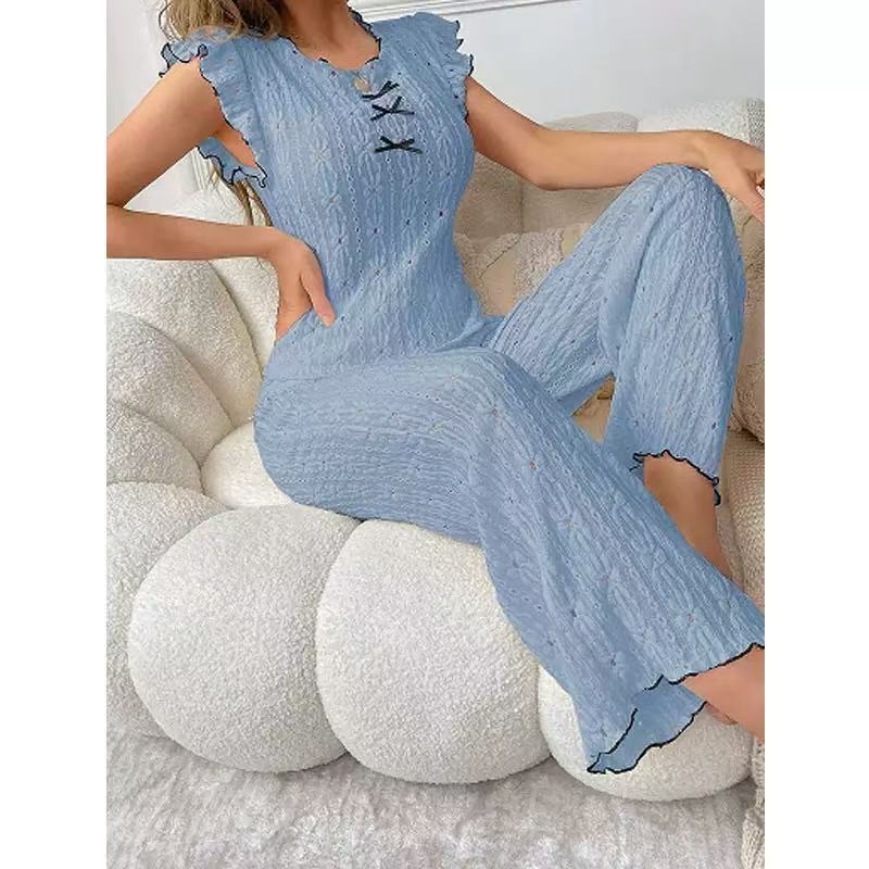 Women's Lace Sleepwear Set with Bow, V-Neck, 2-Piece - Image 3