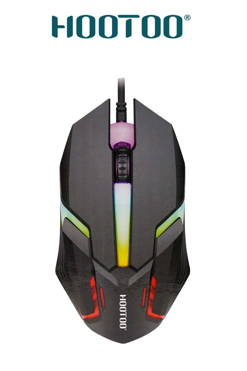 هوتو ماوس قيمنق سريع التفاعل وعالي الحساسية بقوة 1000DPI. ماوس سلكي قيمنق بسلك قماشي مضاد للقطع. فاره جيمنج متوافق مع انظمة ويندوز و ماك. ماوس العاب سلس وسهل باضائه تفاعلية. ماوس اسود من هوتو - Image 1