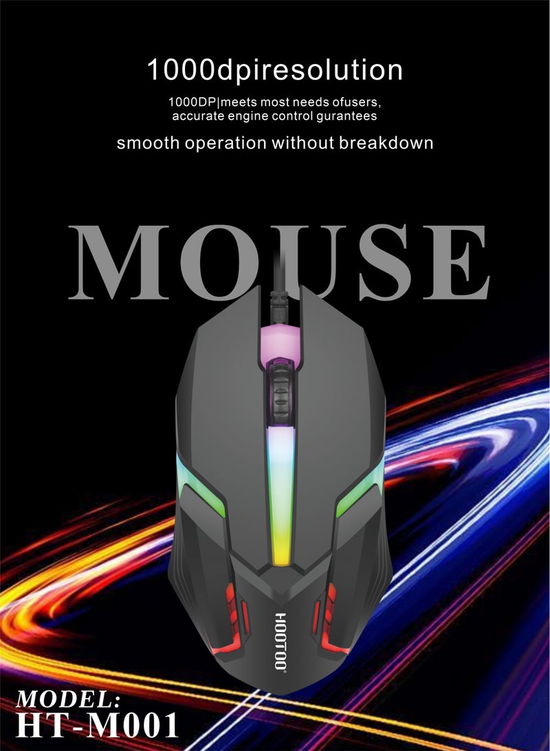 هوتو ماوس قيمنق سريع التفاعل وعالي الحساسية بقوة 1000DPI. ماوس سلكي قيمنق بسلك قماشي مضاد للقطع. فاره جيمنج متوافق مع انظمة ويندوز و ماك. ماوس العاب سلس وسهل باضائه تفاعلية. ماوس اسود من هوتو - Image 4