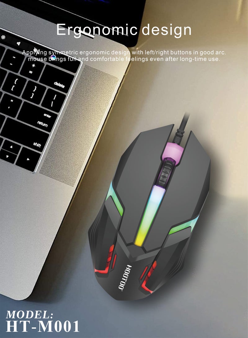 هوتو ماوس قيمنق سريع التفاعل وعالي الحساسية بقوة 1000DPI. ماوس سلكي قيمنق بسلك قماشي مضاد للقطع. فاره جيمنج متوافق مع انظمة ويندوز و ماك. ماوس العاب سلس وسهل باضائه تفاعلية. ماوس اسود من هوتو - Image 3