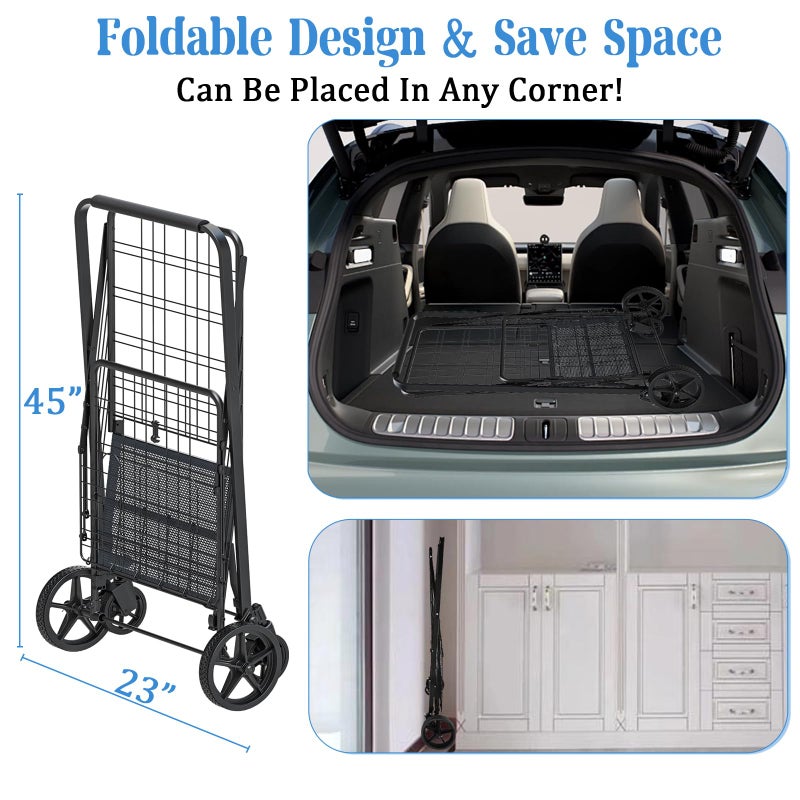 JIALIJIU Heavy Duty Folding Shopping Cart for Groceries, Jumbo Grocery Carts with 360Â° Swivel Wheels, Waterproof Bag, Portable Utility Trolley for Daily, Laundry, Holds Up to 320 LBS - Image 5