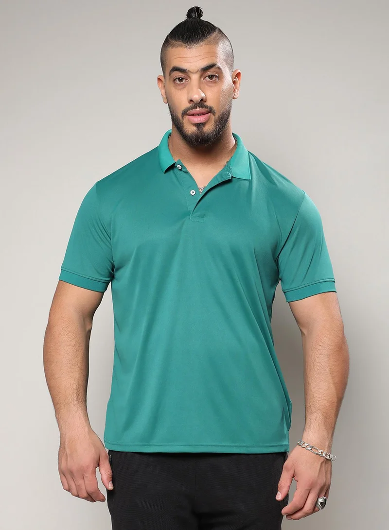 Instafab Plus Men's Solid Teal Green Regular Fit Activewear T-Shirt