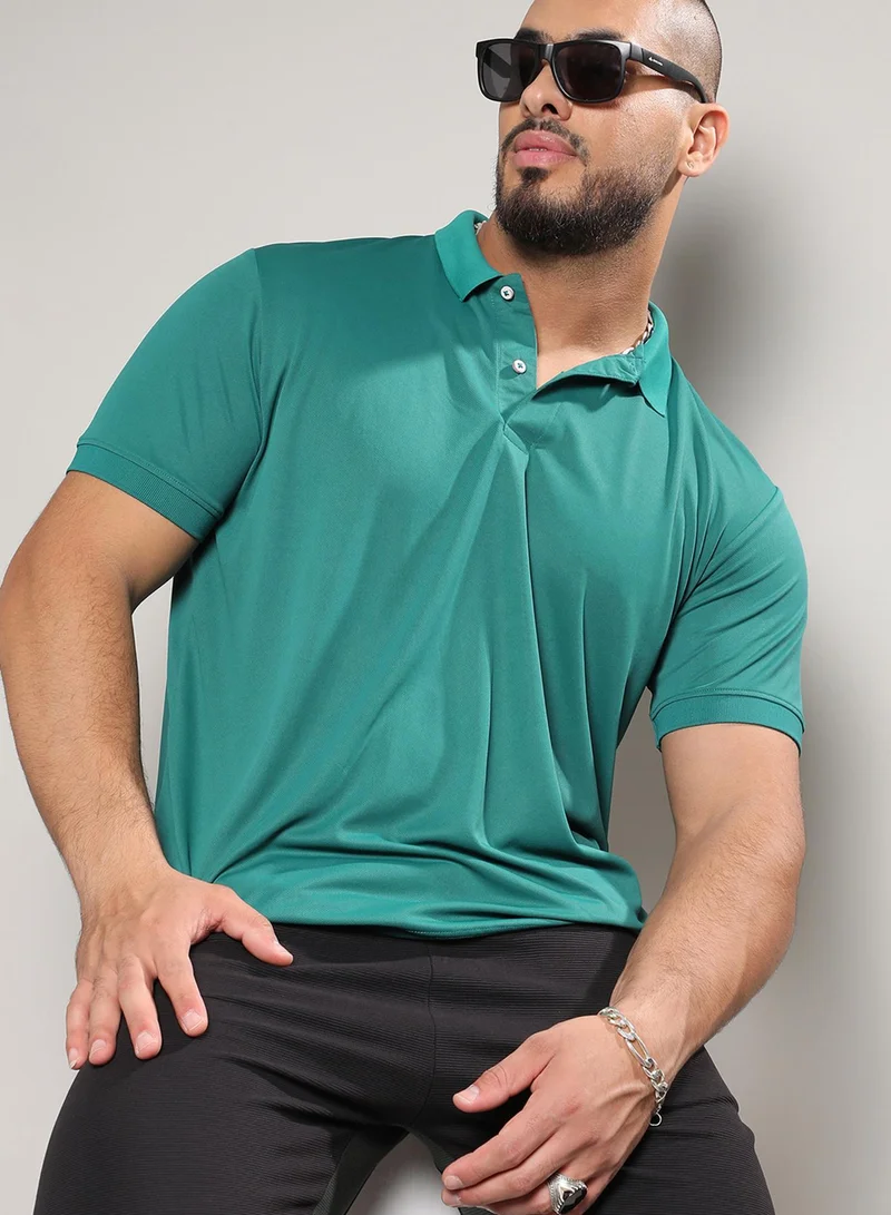 Instafab Plus Men's Solid Teal Green Regular Fit Activewear T-Shirt