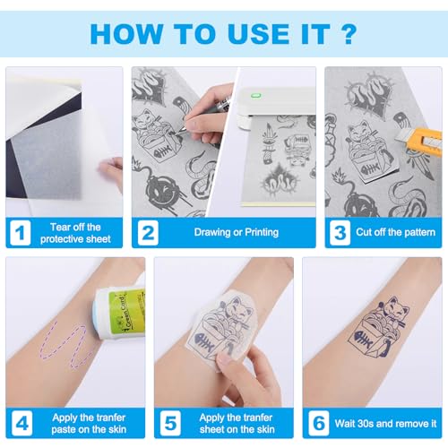 Autdor Tattoo Transfer Paper - Autdor 50 Sheets A4 Thermal Stencil Paper for Tattooing DIY Clear Tattoo Stencils Compatible with Thermal Printers & Tattooing Supplies - Image 4