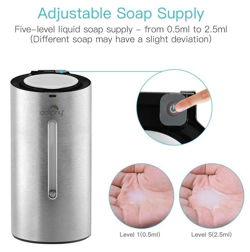 DOLPHY Dolphy Automatic Soap Dispenser - Touchless Hand Sanitizer Liquid/Gel Dispenser - for Restaurant, Hospital, School, Hotel, Kitchen, and Bathroom - 700ml (304 Stainless Steel)  - Image 2