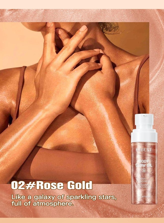 BANGFENG 60ml Shimmer Body Oil – Illuminating Sunscreen SPF 30 Body Glow Oil with Radiant glitter, Lightweight Moisturizer for Highlighted Skin, Non-Greasy, Water-Resistant Summer Glow Enhancer (02# RoseGold - Image 2