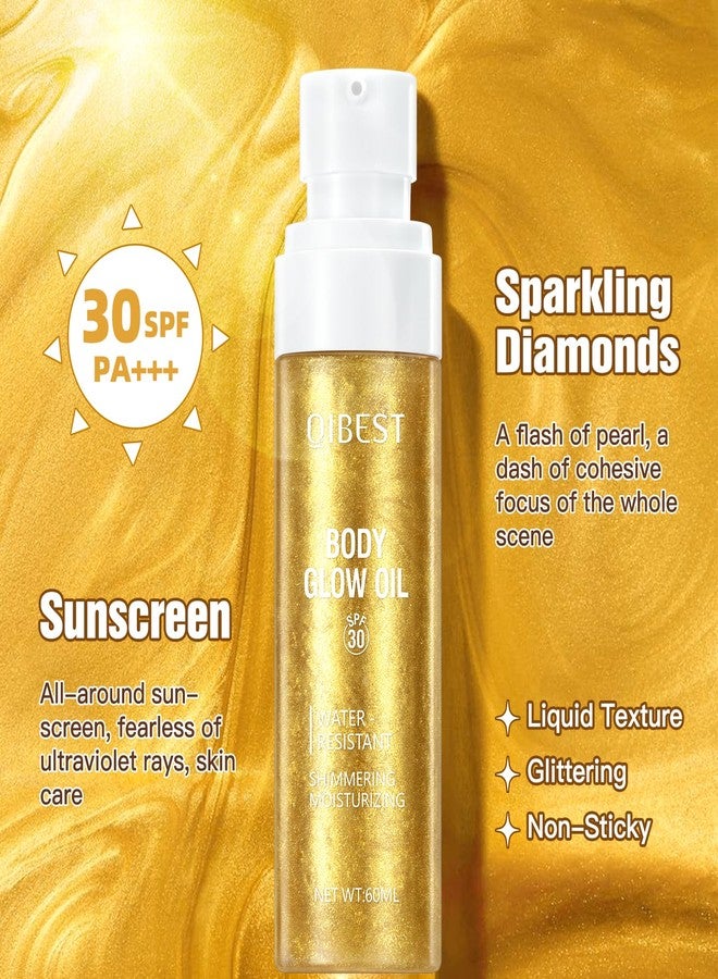 BANGFENG 60ml Shimmer Body Oil – Illuminating Sunscreen SPF 30 Body Glow Oil with Radiant glitter, Lightweight Moisturizer for Highlighted Skin, Non-Greasy, Water-Resistant Summer Glow Enhancer (02# RoseGold - Image 5