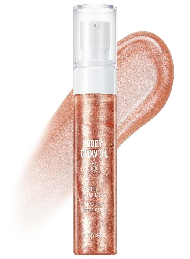 BANGFENG 60ml Shimmer Body Oil – Illuminating Sunscreen SPF 30 Body Glow Oil with Radiant glitter, Lightweight Moisturizer for Highlighted Skin, Non-Greasy, Water-Resistant Summer Glow Enhancer (02# RoseGold - Image 1