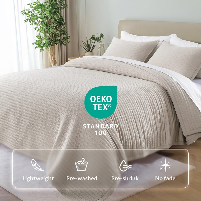 Kasentex WX1804-CML Quilt Mini Set-Stone Washed-Super Soft Bedspread-Light Weight-White Down Alternative Microfiber Fill-Machine Washable-Solid Colors, Twin + 2 Shams, Camel - Image 2