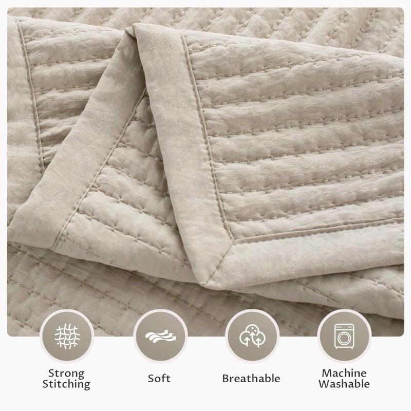 Kasentex WX1804-CML Quilt Mini Set-Stone Washed-Super Soft Bedspread-Light Weight-White Down Alternative Microfiber Fill-Machine Washable-Solid Colors, Twin + 2 Shams, Camel - Image 5