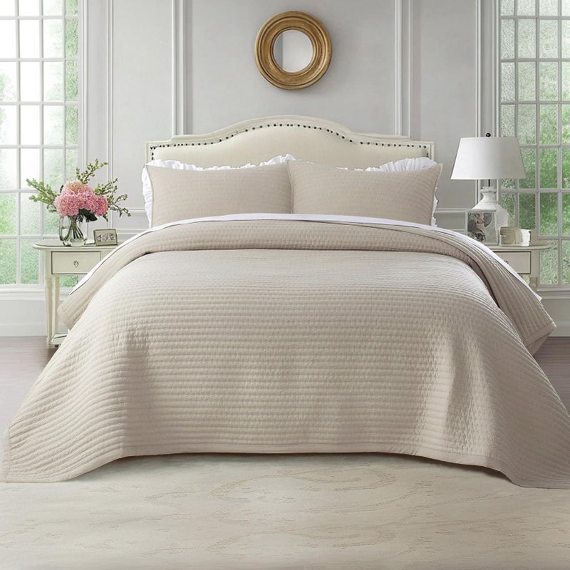 Kasentex WX1804-CML Quilt Mini Set-Stone Washed-Super Soft Bedspread-Light Weight-White Down Alternative Microfiber Fill-Machine Washable-Solid Colors, Twin + 2 Shams, Camel - Image 1