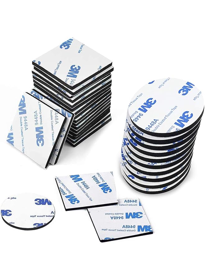 promass Double Sided Sticky Pads Black, 120 Pcs Foam Double Sided Tape, Adhesive Foam Pads Mounting Pads, Squares and Round for Walls and Floor, Door, Plastics, Glasses, Metals (120pcs) - Image 1