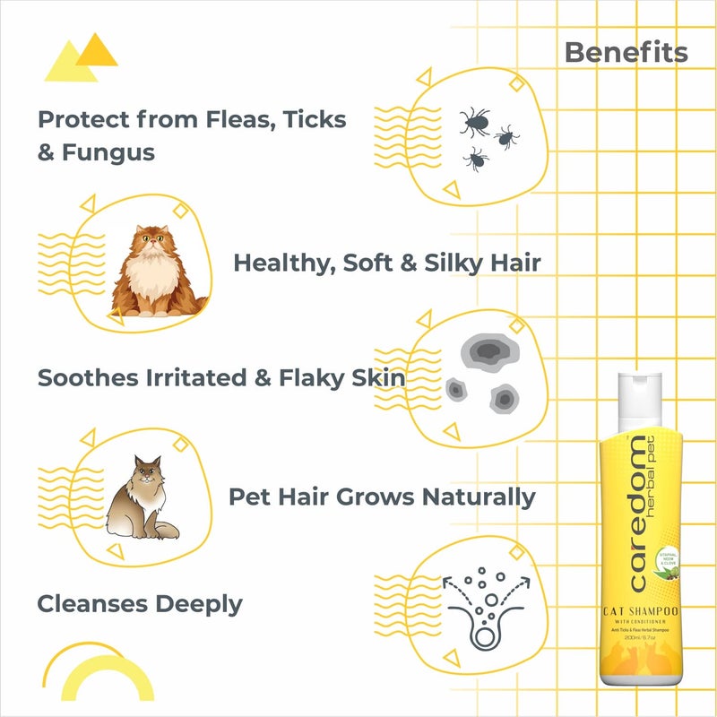 Caredom شامبو كاردوم العشبي للحيوانات الأليفة لمكافحة القراد والبراغيث للقطط | شامبو 2 في 1 مع بلسم | مضاد للحكة، مضاد للفطريات وتخفيف الحساسية | غني بمستخلصات النيم، السيتافال والقرنفل (200 مل) - Image 4