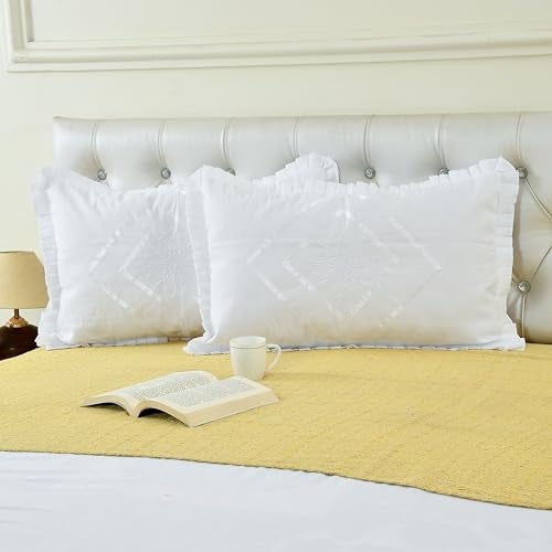 RJ Products Pure Cotton Embroidered Luxury Pillow Covers Set of 4 Piece, White Color - Image 2