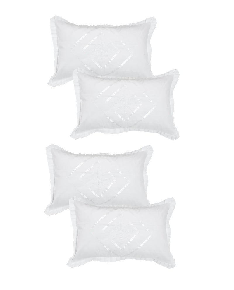 RJ Products Pure Cotton Embroidered Luxury Pillow Covers Set of 4 Piece, White Color - Image 5