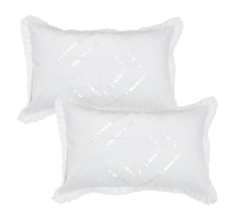 RJ Products Pure Cotton Embroidered Luxury Pillow Covers Set of 4 Piece, White Color - Image 3
